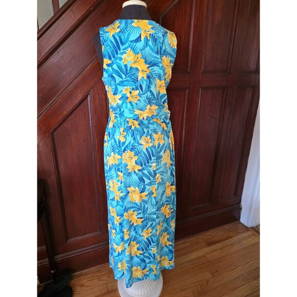 Lands End Womens Sleeveless Tropical Floral Maxi Dress L Blue & Yellow - Picture 3 of 7